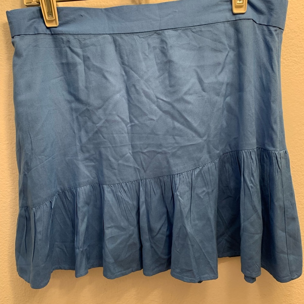 XIX Palms Blue Ruffle‎ Skirt XL Linen Blend Casual Summer Beach Vacation